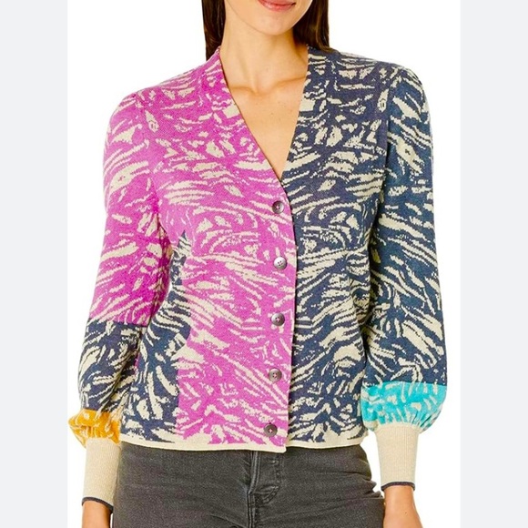Nic + Zoe Animal Instincts Zebra Striped Sweater Button Front Cardigan Small - Picture 3 of 16